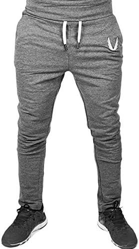 Mens Elastic Jogger Sweatpants, Label Waistring Fitness Workout Running Gym Pants Trousers (Dark Gray, L)