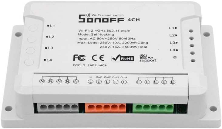 Sonoff 4CH R2 Smart Switch,4 independently Channel WiFi Remote Time Switch,Compatible with Alexa,& Google Home Assistant & IFTTT(enclosure updated)