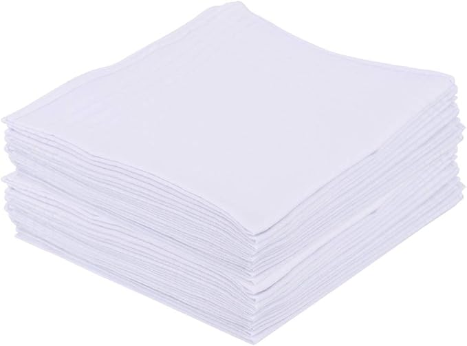 12 Pieces Men's White Handkerchiefs, Soft White Cotton Pocket Squares