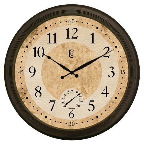 Geneva 24" Plastic Outdoor Wall Clock, Brown Home & Kitchen