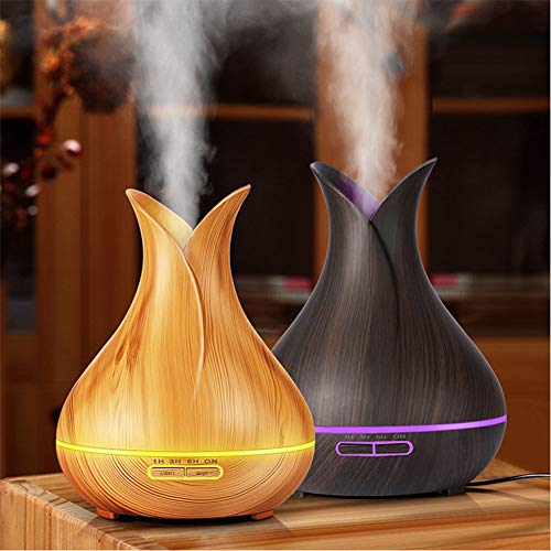 Leoie 400ML Wooden Grain Aroma Essential Oil Diffuser Mist Humidifier Aromatherapy Diffuser with Remote Control for Home Mist Maker Dark Wood Grain European regulations
