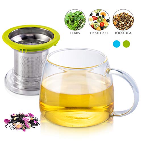 Tea Brewing Cup with Lid and Tea Fine Mesh Diffuser Filter Basket Loose Leaf Tea Infuser Mug