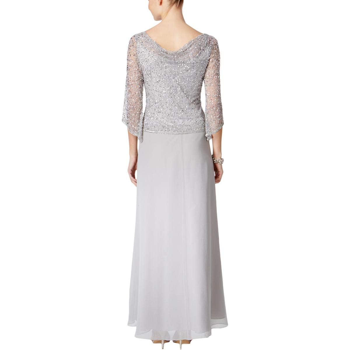J Kara Womens Silver Long Sleeves Special Occasion Dress Gown 8 BHFO