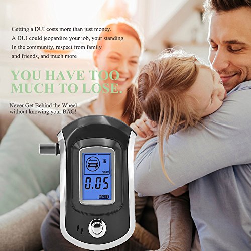Alcohol Tester, Mouthpieces Personal Breathalyzer Digital Breath Analyzer with Semi-Conductor Sensor, Large Digital LCD Display, Blue Background Light + 5 Pcs Mouthpieces Included - Thumbnail 7