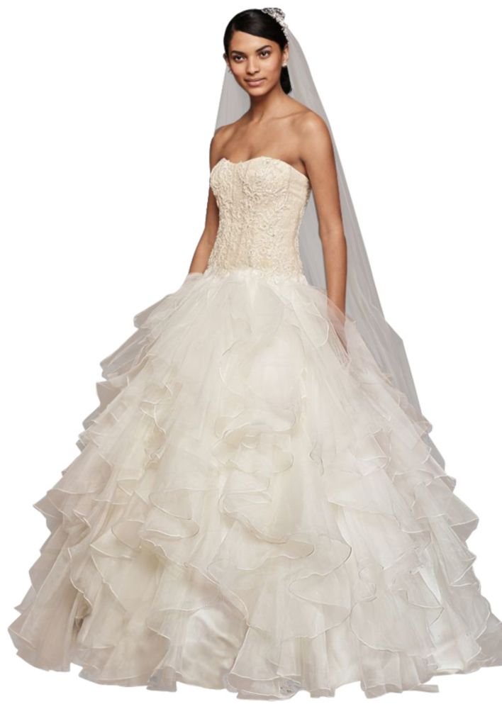 David's Bridal Petite Organza Ruffle Skirt Wedding Dress Style 7CWG568