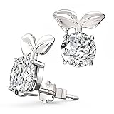 Feramox Silver Plated simulated birthstone Earrings Round Cubic Zirconia Stud Earrings for Girls April