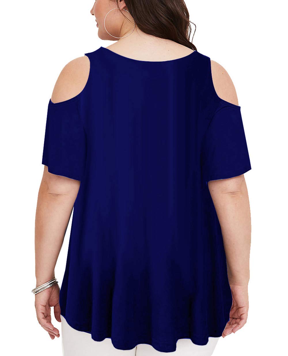 Women Fitted T Shirt Gowns Cold Shoulder O Neck Top Short Sleeve Blouse