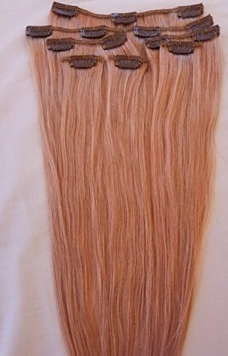 18″ 100% Highlighted Clip in Human Hair Extensions 7Pcs,14 clips #Rose Gold (Light Ash Blonde mixed with Pink)