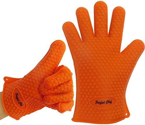 Perfect Chef Extra Thick Premium Quality Silicone Heat Resistant Grilling BBQ Gloves Set (1 Pair). Cooking, Baking, Smoking & Potholder. FDA and SGS Approved, BPA Free, Dishwasher Safe.