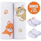 Softest Bamboo Muslin Swaddle Blankets - 2 Gender Neutral Baby Receiving Blankets for Boys & Girls | Unisex Design for Baby Shower Gift | Wrap and Burp Newborn Infants | 70% Bamboo 30% Organic Cotton