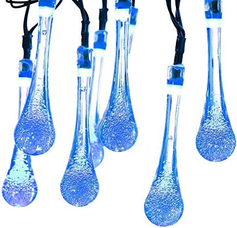 1 Pack Solar Strings Lights, AOTOSOLO 20ft 30 LED Water Drop Solar Fairy Lights, Waterproof Christmas Lights for Garden, Patio, Yard, Home (Blue)
