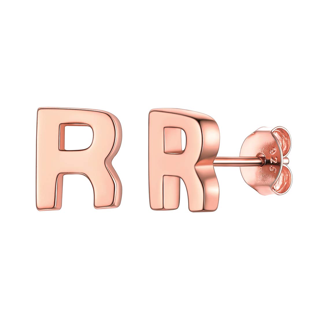 ChicSilver Tiny Letter Stud Earrings Rose Gold Initial R Studs for Womens Sensitive Ears Monogram Jewelry
