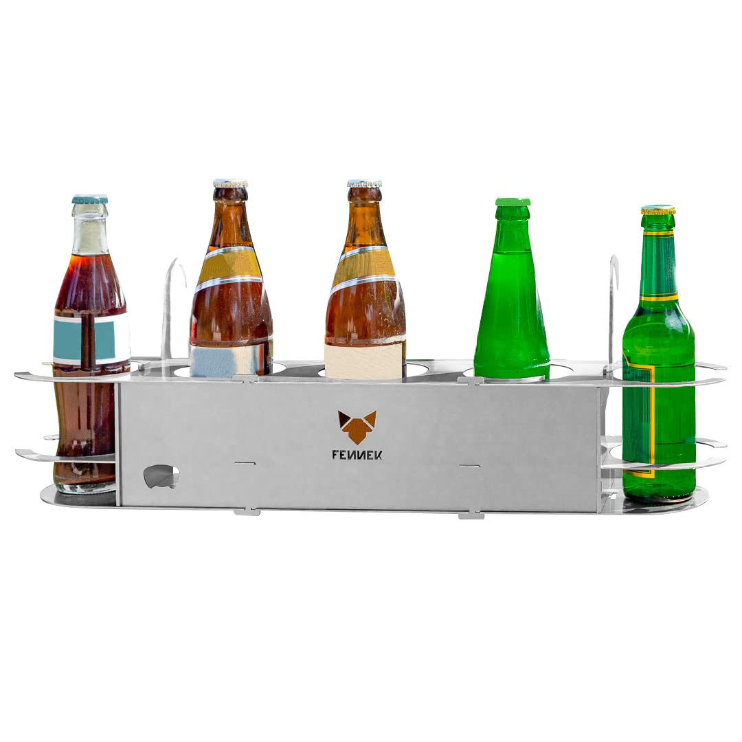 FENNEK 5-compartment drink holder made of stainless steel, 5 keepers, with bottle opener, perfect for football and tennis courts, including VA rope as theft protection, made in Germany