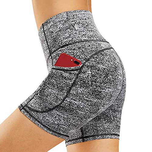 WYILIY High Waist Yoga Shorts for Women Tummy Control Fitness Athletic Workout Running Shorts with Deep Pockets Gray