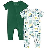 Teach Leanbh Baby Boys Girls 2 Pack Bamboo Viscose Pajamas 2 Way Zipper Short Sleeve Romper Jumpsuit Sleep and Play