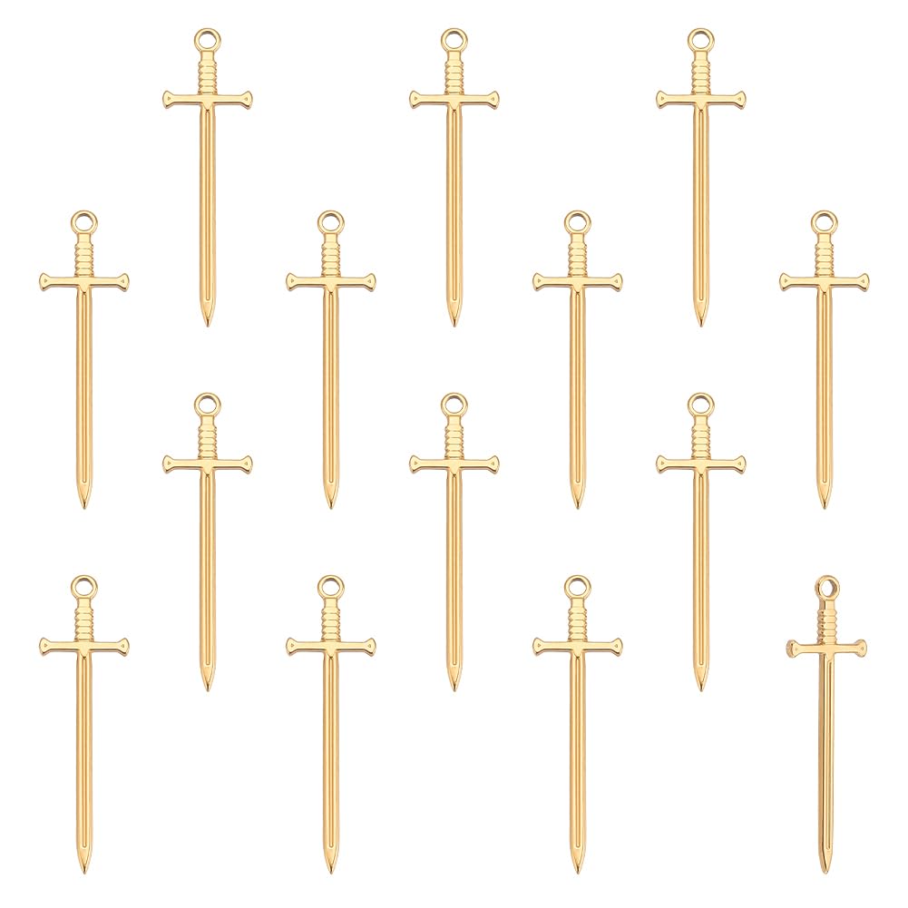 UNICRAFTALE 15pcs Light Gold Sword Pendants 201 Stainless Steel Dagger Shape Charms Metal Punk Bracelets Charm for DIY Jewelry Making and Bookmark Charms 45mm Long