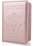 GDTK Leather Passport Holder Cover RFID Blocking Travel Wallet (Rose Gold)