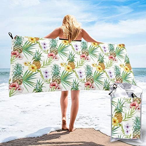 Pads bag Quick Drying Beach Towel Topical Watercolor Hibiscus Flowers Pineapple Oversized Extra Large Big Outdoor Travel Pool Beach Towel 27.5"x55"And 31.5"x63"