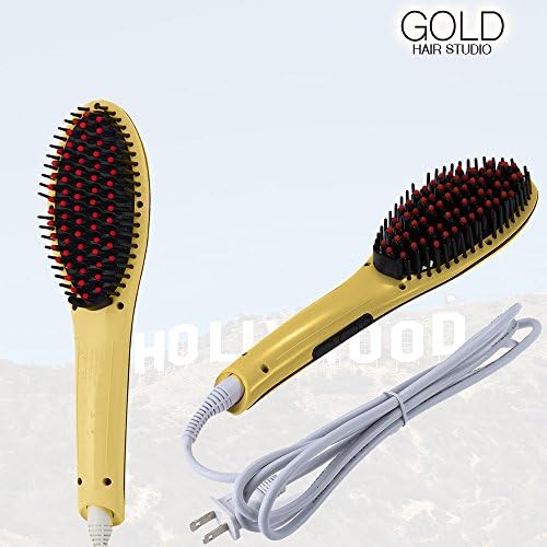 Gold Hair Studios Magic Hair Straightening Brush with LCD Display and Variable Temperature. Anti-Scald Ceramic Plates , No Frizz Silky Smooth Hair!