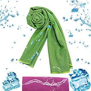 Cooling Towel,Keep Cool for Sports,Travel,Camping,Fitness Training as Cooling Neck,Headband,Bandana,Scarf,Handkerchief,2-Pack (Green+Red)