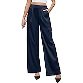 ZAFUL Womens Satin Pants Wide Leg High Waisted Cargo Pants Silky Dressy Casual Slack Trousers