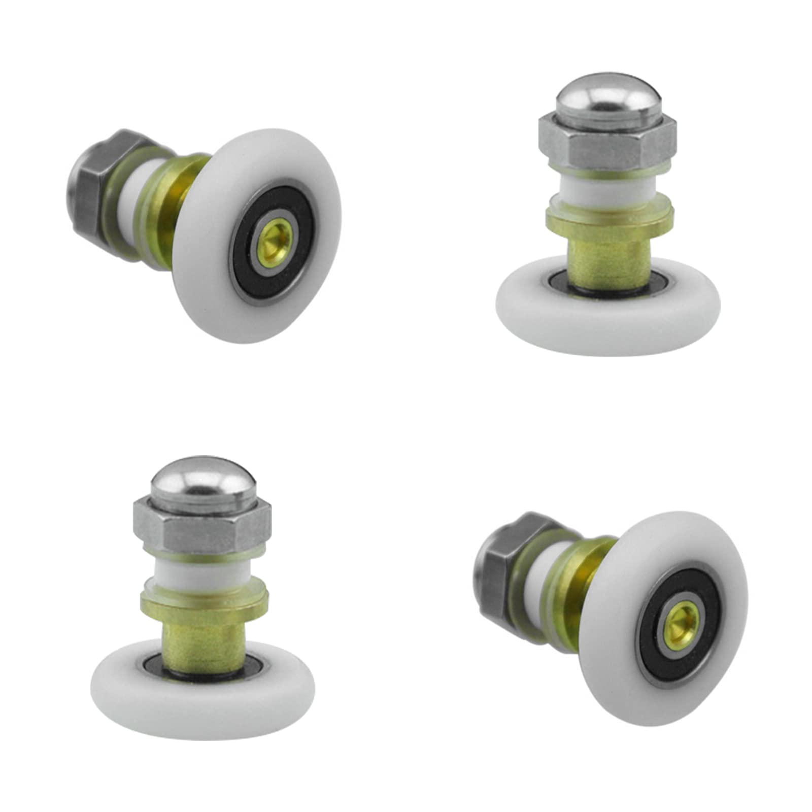 UFURMATE Shower Door Roller, 4Pcs Copper Bathroom Glass Door Pulleys Single Shower Door Runners Wheels Sliding Glass Curved Door Guides for Bathroom DIY Replacement Parts (Diameter 27mm)