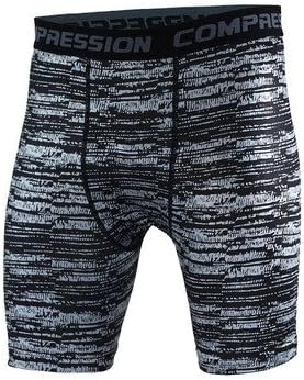 EASEA Men's Sport Dry Fit Compression Shorts Black Grey (Stripe) Large