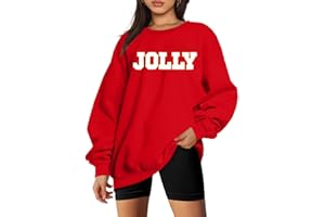 KIDDAD Christmas Sweatshirts Women Glitter Patch Jolly Graphic Sweatshirt Oversized Xmas Vacation Long Sleeve Pullover Tops