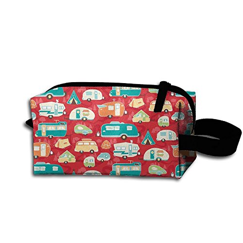 Road Trip Road Trailer Red Storage Cosmetic Bag Portable Travel Makeup Bag Packing Pouches