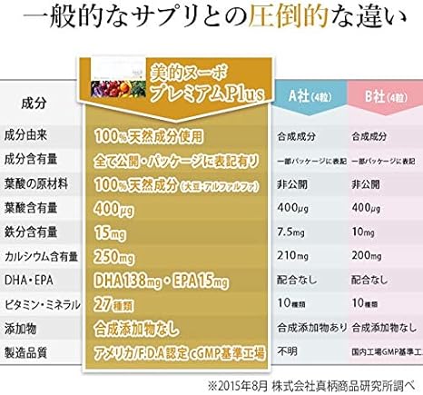 Amazon 公式shop 美的ヌーボプレミアムplus 送料無料 約1カ月分 天然素材100 サプリメント 葉酸サプリ 葉酸 ビタミン ミネラル 鉄 カルシウム Dha Epa Cgmp認定 美容 妊活 妊娠 妊婦 赤ちゃん ママ 女性 美的ヌーボ 葉酸