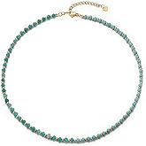 Aleasha Gemstone Beaded Choker Spinel Lapis Lazuli Amethyst Turquoise 14" Necklace for Women Gold Stainless Steel Handmade Strand Boho Jewelry