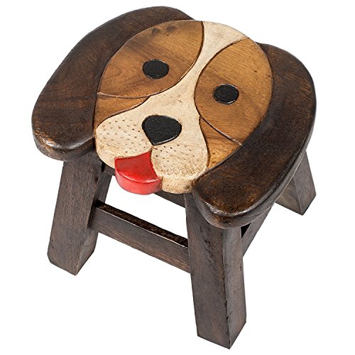 Puppy Dog Design Hand Carved Acacia Hardwood Decorative Short Stool