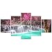 Wieco Art Waterfall 5 Panels Large Modern Stretched and Framed Giclee Canvas Prints Landscape Pink Forest Pictures Paintings on Canvas Wall Art Ready to Hang for Living Room Bedroom Home Decorations