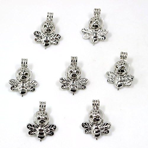 10pcs Rhodium Plated Bee Shape Bead Cage Hollow Locket Charm - Add Your Own Stones, Rock to Cage,Add Perfume and Essential Oils to Create a Scent Diffusing Charms Pendant (Style#10(Bee))