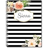 Classic Floral Personalized Floral and Stripe Spiral Notebook / Journal, 120 College Ruled or Checklist Pages, durable laminated cover, and wire-o spiral. 8.5x11 | 5.5x8.5 | Made in the USA