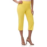 Rekucci Women's Extra Comfort Straight Leg Pull-On Capri with Button Detail at The Hem
