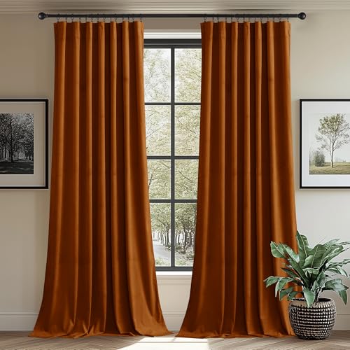 StangH Burnt Orange Thermal Insulated Curtains 90 inches Long Luxury Soft Velvet Room Darkening Window Drapes Holiday Halloween Decoration for Living Room, W62 x L90, 2 Panels