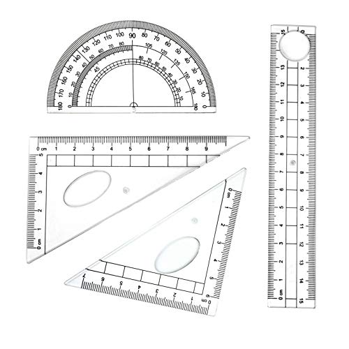 9 Piece Geometry School Set,with Quality Compass, Set Squares, Protractor,Drawing Compass Math Geometry Tools (9 pcs)