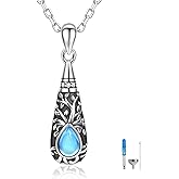 925 Sterling Silver Urn Pendant Necklace Teardrop Cremation Jewelry for Ashes Memorial Keepsake for Women