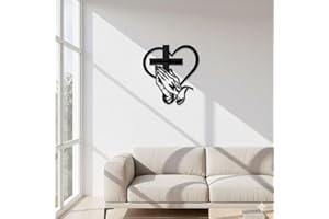 Elegant Metal Christian Heart & Cross Wall Art, Sacred Elegant Metal Cross Wall Art Decor, Praying Hands Design, Decorative I