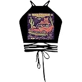 Sister Amy Women's Halter Cross Hollow Boho Bandage Tank Camis Crop Top Vest