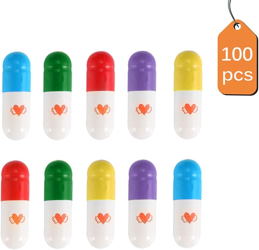 FORNORM 100Pcs Message in a Bottle Capsule Letter Cute Love Pill Message Capsule Letter Love Friendship Half Color Pill