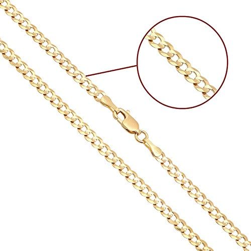 14K Solid Yellow Gold 3mm Cuban Curb Link Chain Necklace, 16-30"