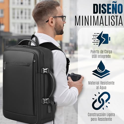 CJSME®️ Waterproof Travel Backpack Cabin Airplane Carry On Luggage with Laptop Compartment + Water Bottle Holder + USB Port / Anti-Theft Travel Suitcase Unisex Multifunction