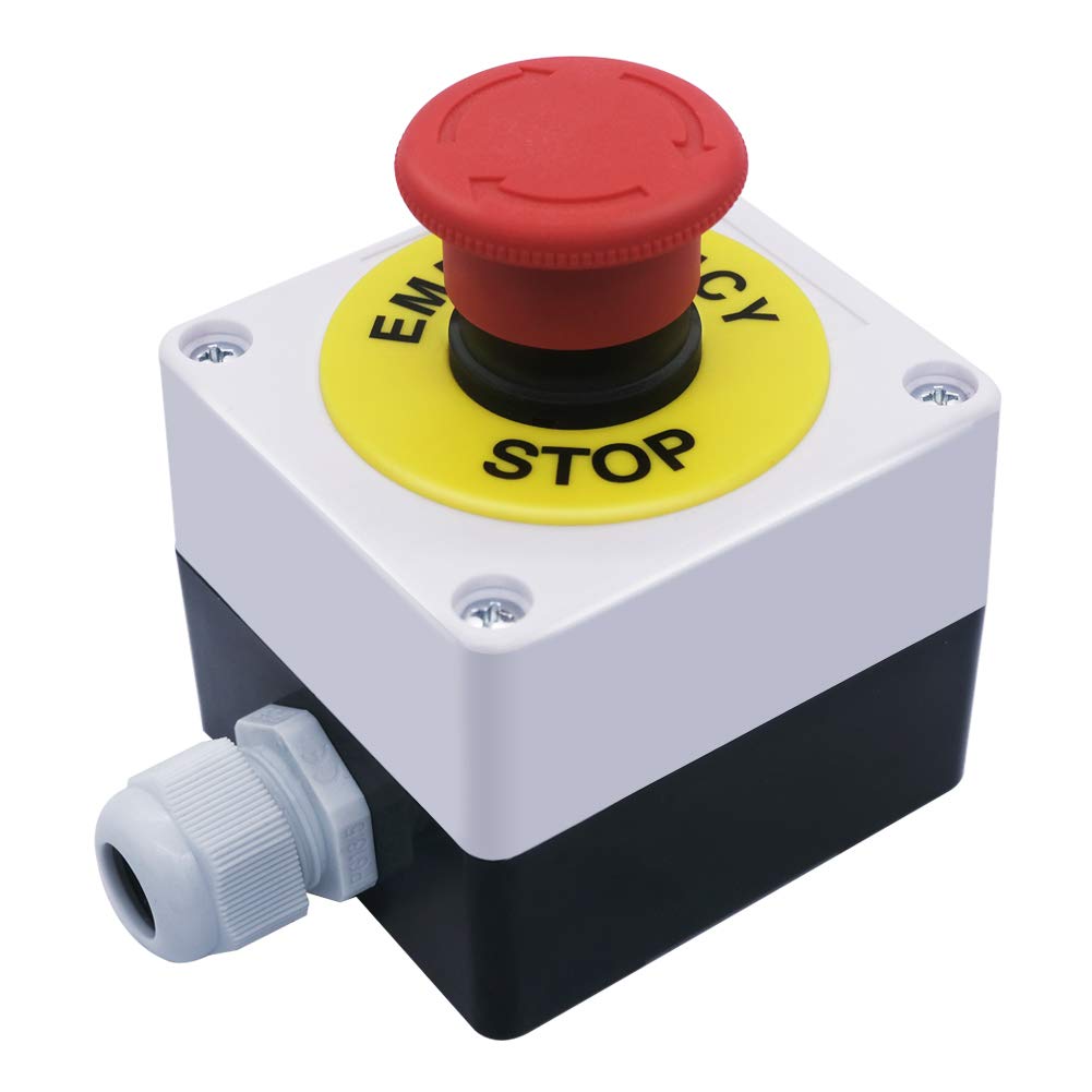 mxuteuk 22mm Red Mushroom Switch Station Box AC 660V 10A 2NC Red Mushroom Emergency Stop Switch Push Button Estop Switch Station Box，1 Years Warranty HB2-ES544-BOX-W
