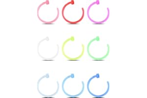 OUFER 20G Nose Ring Hoop, Colorful Clear Bioflex Acrylic Open Neon Nose Rings, Retainer Nose Piercing Jewelry, Tragus Cartila