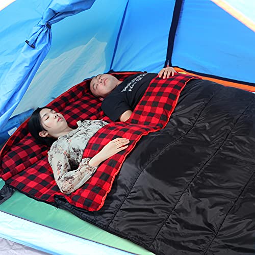 REDCAMP Cotton Double Sleeping Bag for Adults, 2 Person Cold Weather Queen Size Flannel Sleeping