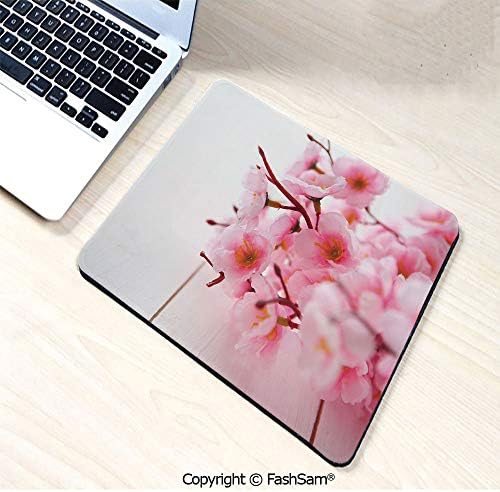 Desk Mat Mouse Pad Cherry Blossom Petals Spring Season Florets in Soft Pastel Tones Art Print for Office(W9.85xL11.8)