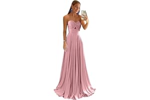 Bddhkw Satin Bridesmaid Dresses for Women Long Prom Dress 2025 Sweetheart Wedding Guest Dress Long Formal Evening Gown KF060