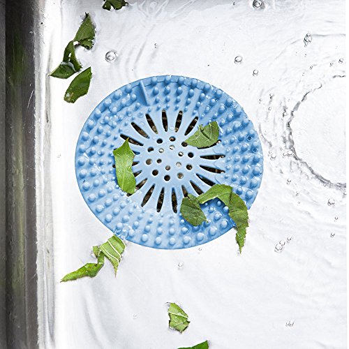 SLOGNNY Rubber Sink Strainer Drain Cover for Kitchen and Bathroom, Collecting Food Scraps Premium Hair Catcher, Widely Compatible and Unimpeded Drainage 5.2 inch 2 Pack (Baby Blue)